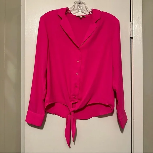 Skies are blue hot pink long sleeve button up front tie size XS - Picture 1 of 9